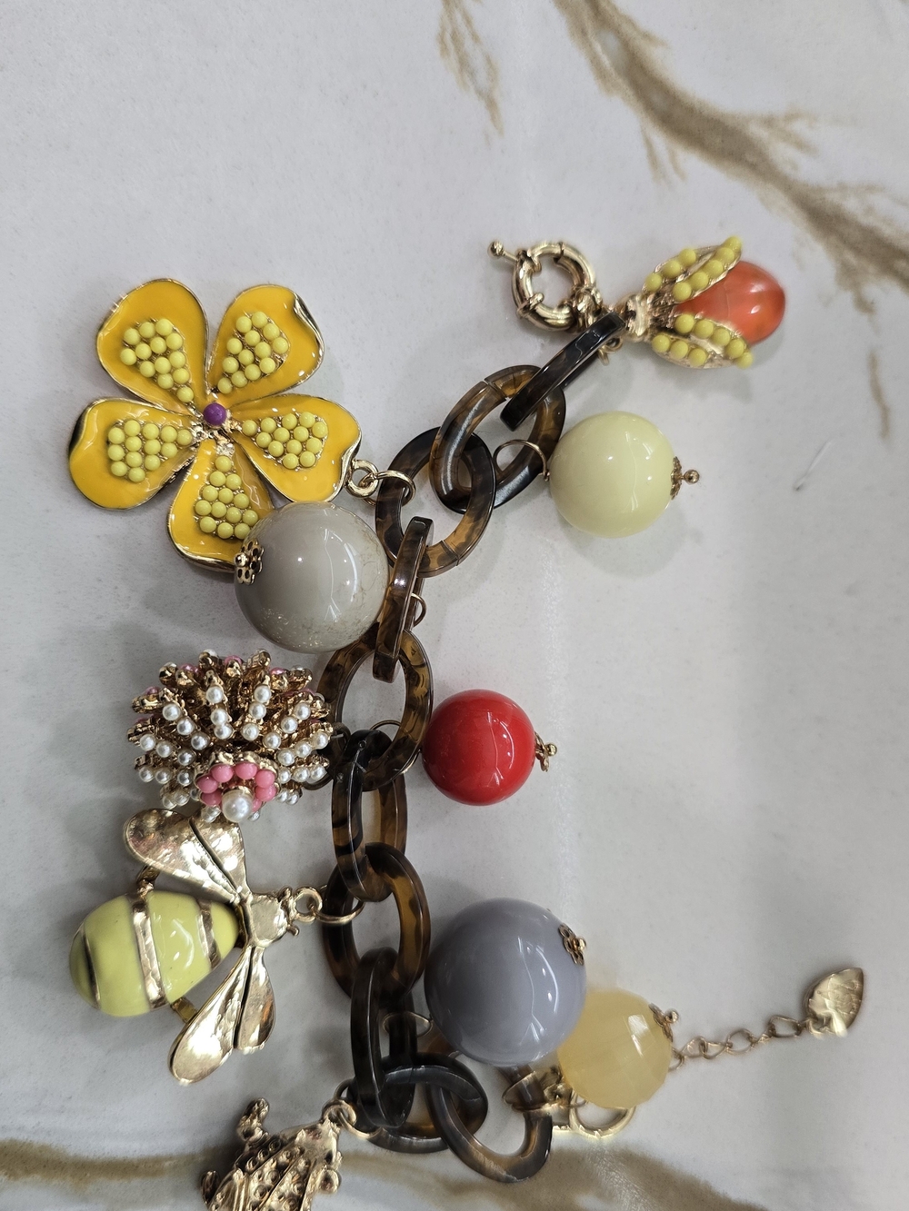 Betsey Johnson Yellow Floral & Multicolor Charm Bracelet